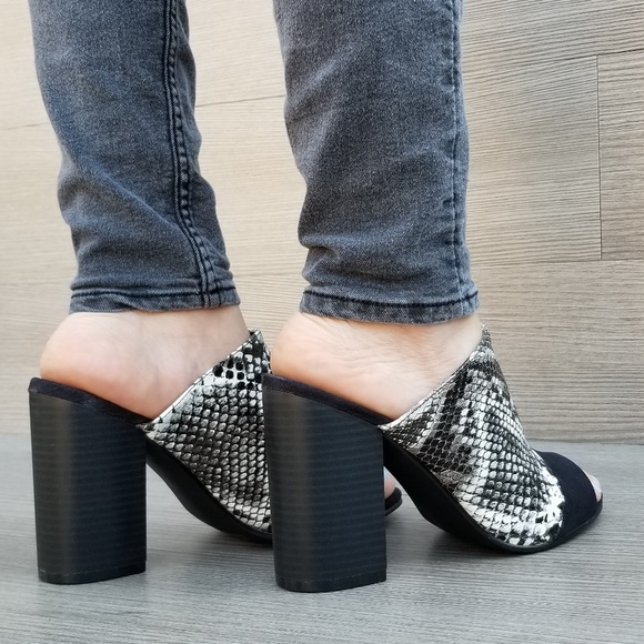 Python Snake Print Open Slip on Chunky High Heel - Picture 7 of 8